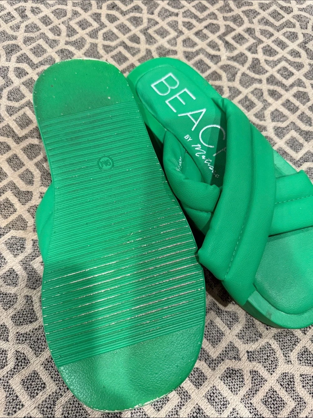 Green Padded Slide Sandals